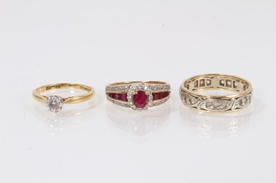 Lot 329 - Diamond single stone ring in 18ct gold setting, and two 9ct gold dress rings (3)