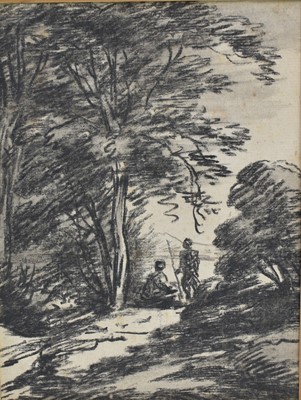 Lot 916 - Circle of Thomas Gainsborough (1727-1788) charcoal drawing - 'Two figures beneath a tree', 22cm x 17cm, inscribed 'Ex R. P. Morris Collection', mounted