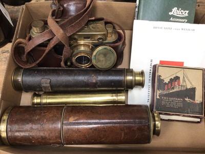 Lot 56 - Russian copy of a 'Nazi' Leica camera, together with a replica of the Lusitania medal, three telescopes and a sextant
