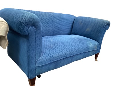 Lot 1205 - Edwardian drop end sofa with blue upholstery, 159cm wide