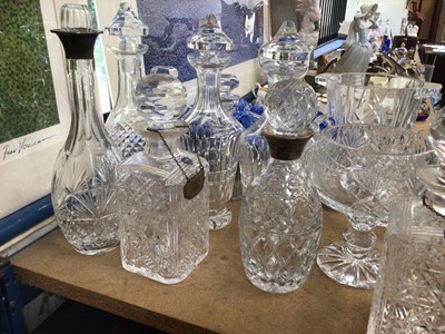 Lot 57 - Group of glassware, including an Orrefors fruit bowl, silver mounted decanter, Stuart crystal, pair of three-ring decanters, etc