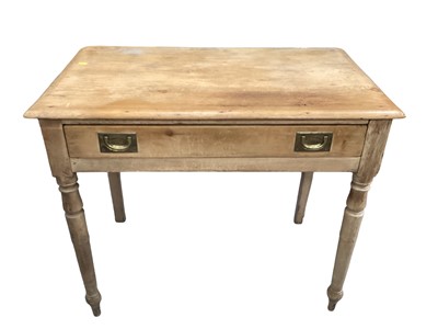 Lot 1209 - Victorian pine side table with single drawer and flush brass military style handles, 92cm wide, 52cm deep, 75cm high