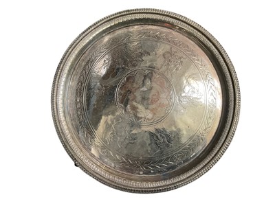 Lot 236 - Good quality 19th century silver plate engraved circular salver, various other silver plate