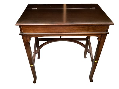 Lot 1225 - Mahogany writing table with hinged fold over top revealing writing compartment, 74cm wide, 44cm deep, 80cm high