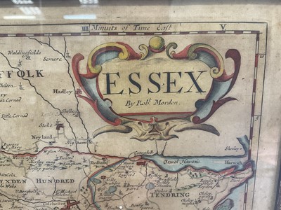 Lot 229 - 18th century hand coloured map of Essex by Robert Mordan, in glazed frame.