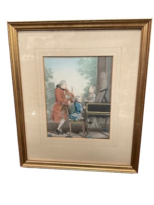 Lot 193 - A. Schieferdecker after Louis de Carmontelle aka Louis Carrogis (1717-1806). Hand-coloured lithograph, depicting Mozart as a child, 24 x 19cm, glazed frame