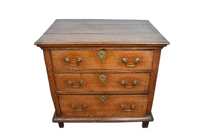 Lot 1214 - Early 18th century oak three drawer chest of small size