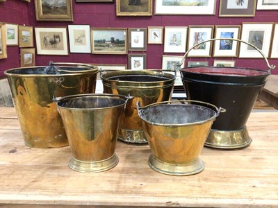 Lot 1224 - 19th century brass bucket, four others
