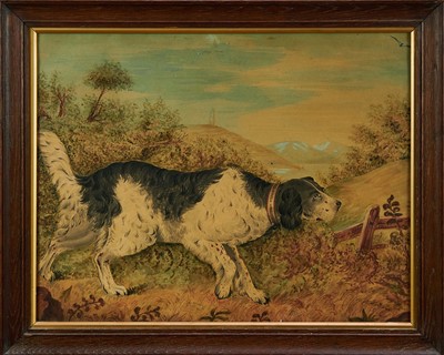Lot 1225 - G Green (early 19th century) naive watercolour depicting a spaniel, signed G Green Norwich to the collar