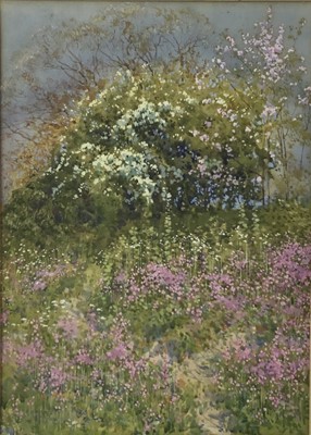 Lot 3 - Frank Howard Round, (1878-1958) watercolour, flowering bank, signed