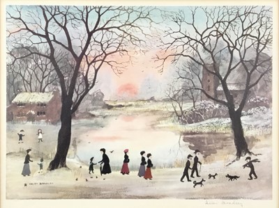 Lot 16 - Helen Bradley (1900-1979), print, walk in the park, signed and with blind stamp, 27 x 37cm, glazed frame
