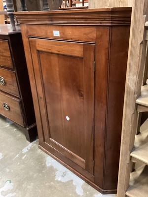 Lot 1318 - Georgian fruitwood corner cupboard, together with oak open corner shelves