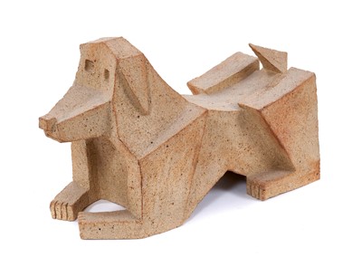 Lot 1242 - Modernist ceramic dog sculpture, signed and dated 97