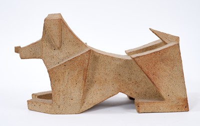 Lot 1242 - Modernist ceramic dog sculpture, signed and dated 97