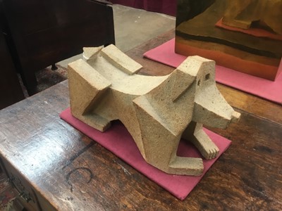 Lot 1242 - Modernist ceramic dog sculpture, signed and dated 97