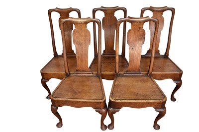 Lot 1244 - Set of five early 18th century walnut side chairs