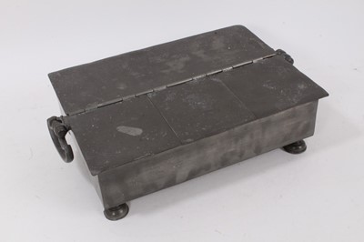 Lot 1249 - 19th century pewter travelling desk stand, fitted with inkwells