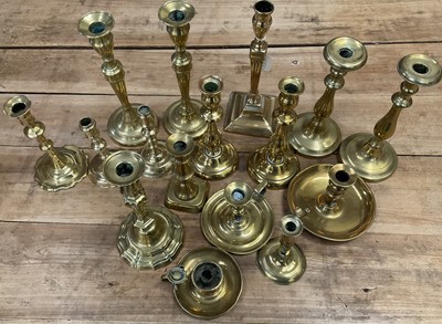 Lot 1261 - Collection of 18th / 19th century brass candlesticks