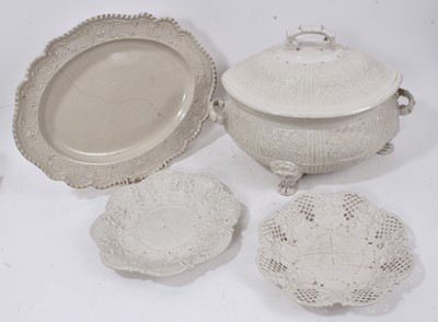 Lot 1269 - 18th century white salt glazed tureen and cover, and similar group of ceramics