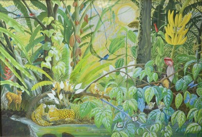 Lot 1270 - Ann Stone (contemporary) gouache, jungle scene, signed and dated ‘76