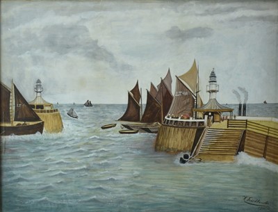 Lot 1274 - H Friedlands, watercolour, pier head scene off Gorleston pier, signed and dated 1915