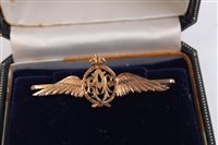 Lot 2479 - Gold (9ct) R.A.F. 'wings' sweetheart brooch,...