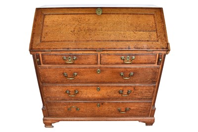 Lot 1287 - Early George III oak and fruitwood cross banded bureau