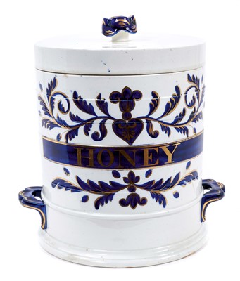 Lot 1311 - Victorian lidded honey jar, with gilt script