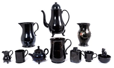 Lot 1313 - Collection of 18th century jackfield pottery, including a coffee pot, loving cup and other items