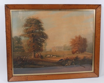 Lot 1319 - Early 19th century watercolour depicting a country house and figures, dated June 1833