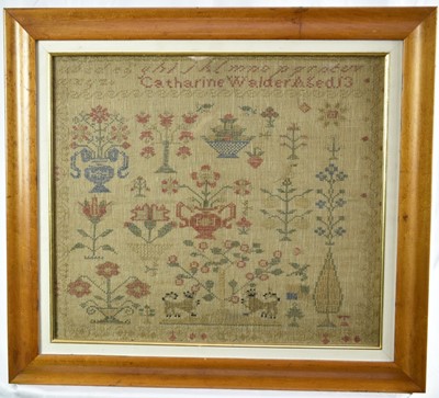 Lot 1321 - 19th century woolwork sampler by Catharine Walter Aged 13