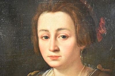 Lot 1326 - Continental School, 17th century, oil on canvas, quarter length portrait of a woman wearing pearls