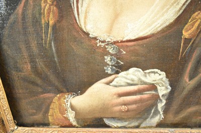 Lot 1326 - Continental School, 17th century, oil on canvas, quarter length portrait of a woman wearing pearls