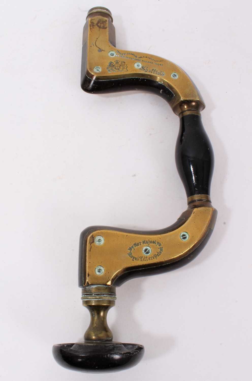 Lot 1327 - Antique brass mounted hand bit brace by C. C. Paine