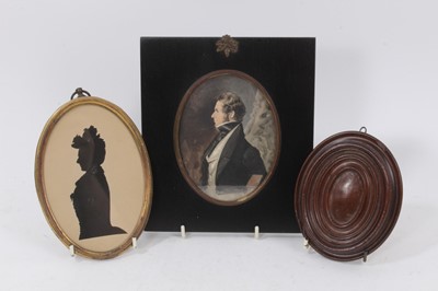 Lot 1330 - English School, circa 1840, watercolour on paper miniature portrait depiction of a gentleman in profile, together with a silhouette