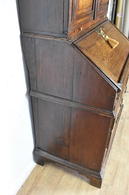 Lot 1334 - Early 18th century oak bureau bookcase