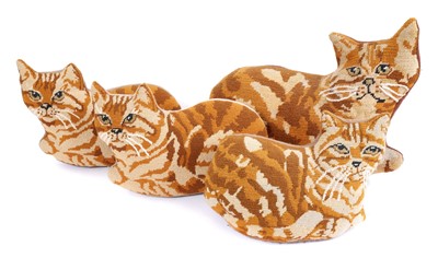 Lot 1344 - Graduated set of four embroidered cat door stops by Angela Kay