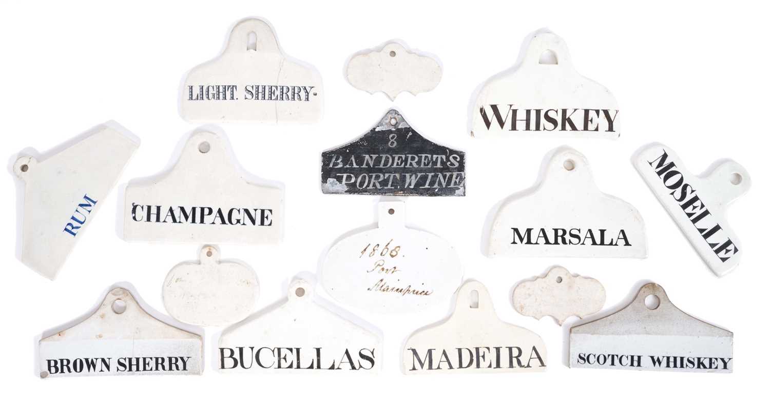 Lot 1347 - Collection of 19th century ceramic vineyard bin labels, champagne, Brown Sherry etc. 14 in total