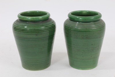 Lot 1350 - Pair of early 19th century green glazed pottery tea caddies, retailers name ‘L Morel 210 & 211 Piccadilly