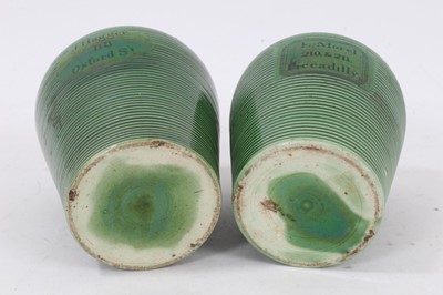 Lot 1350 - Pair of early 19th century green glazed pottery tea caddies, retailers name ‘L Morel 210 & 211 Piccadilly