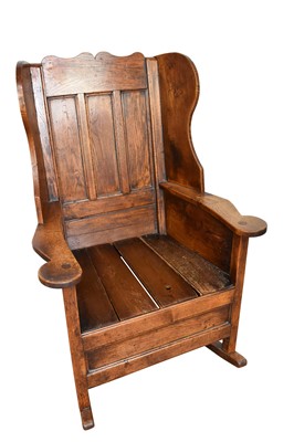 Lot 1157 - 18th century oak and pine lambing chair