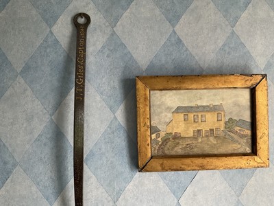 Lot 1377 - 19th century naive watercolour depiction of a farmhouse