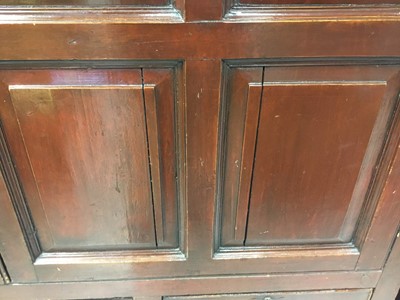 Lot 1378 - Large early 19th century Irish painted housekeepers' cupboard, panelled doors enclosing pierced frieze with heart motifs