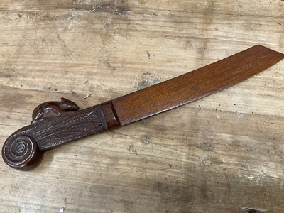 Lot 1379 - Carved wooden bread knife with mouse ornament together with other kitchen treen