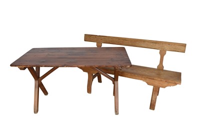 Lot 1388 - Victorian pine bench, together with a Victorian pine X-frame trestle table