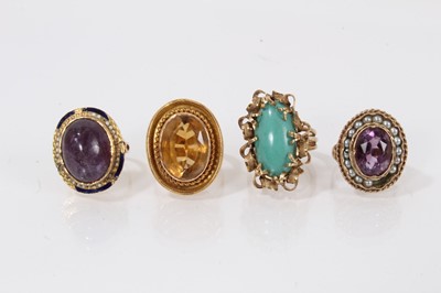 Lot 352 - Citrine and gold dress ring and three gold and gem-set cocktail rings (4)