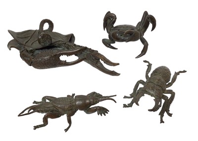 Lot 39 - Four Japanese bronze okimono figures of crabs and insects