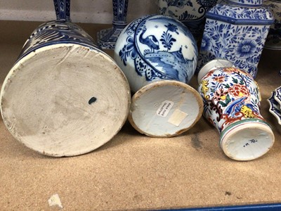 Lot 90 - Group of antique and later delftware, including vases and candlesticks