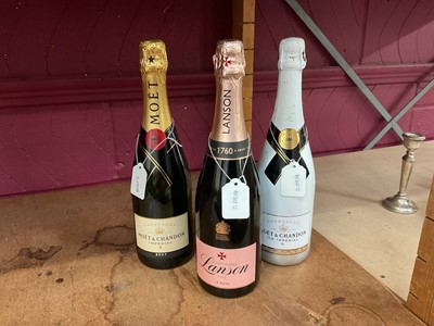 Lot 428 - Three bottles of Champagne, Lanson Le Rose, Moët Chandon Brut and Moët Chandon Ice Imperial, 750ml, (3 bottles).