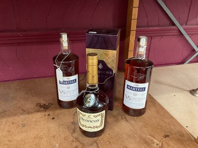 Lot 429 - Four bottles of Cognac, two Martel VS 1 litre, Hennessy Very Special Cognac 70cl and Courvoisier V.S.O.P. 70cl (4 bottles).